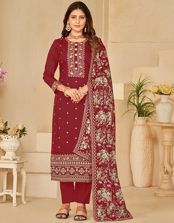 glamorous merlot roman silk designer traditional party wear salwar suit with merlot santool df-176-7304 Front View