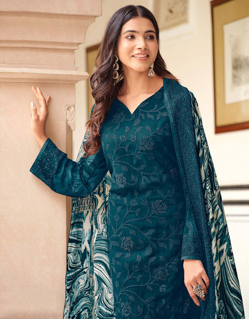 Heavy Designer Wedding Wear Georgette Salwar Suit Blue Whale Georgette Pant Straight Close-up View