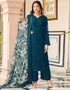 Heavy Designer Wedding Wear Georgette Salwar Suit Blue Whale Georgette Pant Straight Front View