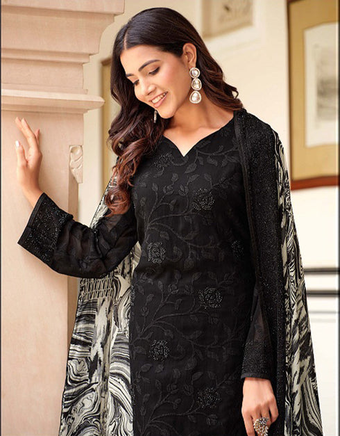 Heavy Designer Wedding Wear Georgette Salwar Suit Zeus Georgette Pant Straight Close-up View