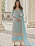Sky Blue Palazzo style Suit Butterfly Net Salwar Kameez in Cording Embroidery & Lace Work