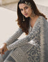 Grey Palazzo style Suit Butterfly Net Salwar Kameez in Cording Embroidery & Lace Work Closure View