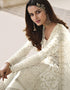 White Palazzo style Suit Butterfly Net Salwar Kameez in Cording Embroidery & Lace Work Closure View