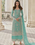 Blue Palazzo style Suit Butterfly Net Salwar Kameez in Cording Embroidery & Lace Work