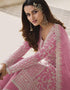 Pink Palazzo style Suit Butterfly Net Salwar Kameez in Cording Embroidery & Lace Work Closure View