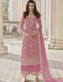Pink Palazzo style Suit Butterfly Net Salwar Kameez in Cording Embroidery & Lace Work