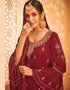 Red Palazzo style Suit Faux Georgette Salwar Kameez in Embroidery, Stone & Lace Work Closure View