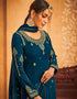 Blue Palazzo style Suit Faux Georgette Salwar Kameez in Embroidery, Stone & Lace Work Closure View
