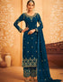 Blue Palazzo style Suit Faux Georgette Salwar Kameez in Embroidery, Stone & Lace Work