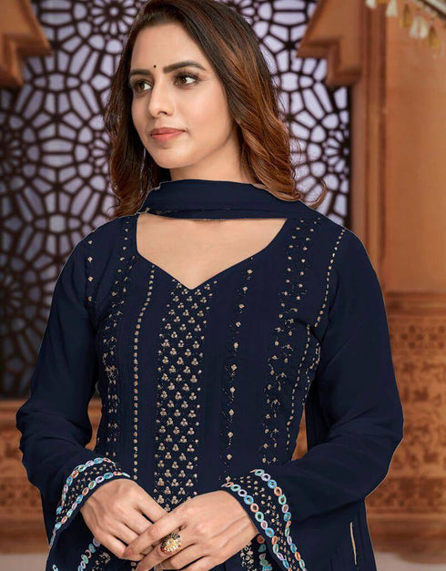 Navy Blue Palazzo style Dress Faux Georgette