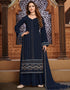 Navy Blue Palazzo style Dress Faux Georgette Salwar Kameez in Embroidery, Foil Mirror & Lace Work