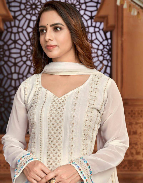 Off White Palazzo style Dress Faux Georgette