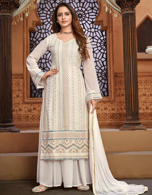 Off White Palazzo style Dress Faux Georgette