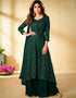 Green Sharara style Suit Faux Georgette Salwar Kameez in Embroidery, Sequins & Lace Work