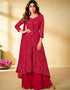 Red Sharara style Suit Faux Georgette Salwar Kameez in Embroidery, Sequins & Lace Work