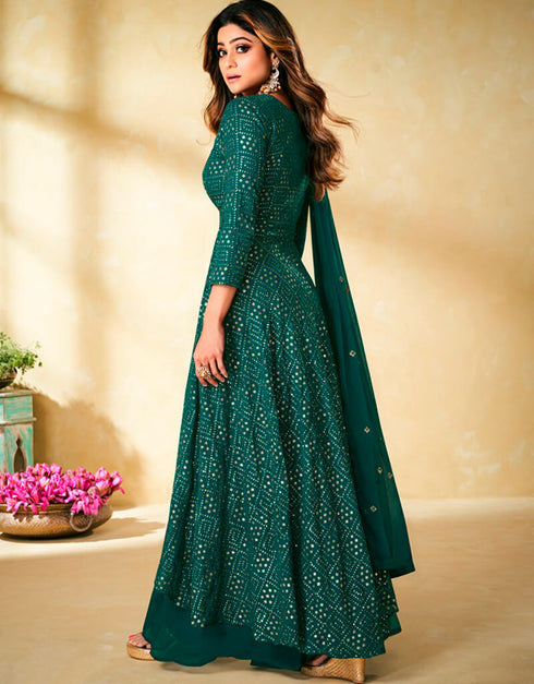 Blue Sharara style Suit Faux Georgette Salwar Kameez in Embroidery, Sequins & Lace Work Closure View