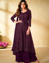 Purple Sharara style Suit Faux Georgette Salwar Kameez in Embroidery, Sequins & Lace Work