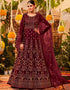 Maroon Anarkali style Suit Semi-Stitched Suits Salwar Kameez in Embroidery, Sequins & Lace Work