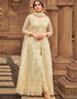 Beige Pant style Suits Butterfly Net Salwar Kameez in Embroidery, Stone & Lace Work