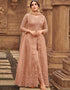 Brown Pant style Suits Butterfly Net Salwar Kameez in Embroidery, Stone & Lace Work
