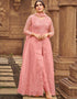 Pink Pant style Suits Butterfly Net Salwar Kameez in Embroidery, Stone & Lace Work