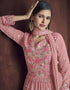 Rose Pink Lehenga style Dress Faux Georgette Salwar Kameez in Embroidery, Foil Paper & Lace Work Closure View