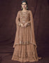 Brick Lehenga style Suit Faux Georgette Salwar Kameez in Embroidery, Foil Paper & Lace Work