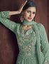Mint Green Lehenga style Dress Faux Georgette Salwar Kameez in Embroidery, Foil Paper & Lace Work Closure View
