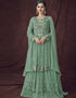 Mint Green Lehenga style Dress Faux Georgette Salwar Kameez in Embroidery, Foil Paper & Lace Work