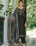 Black Pant style Suit Pure Viscose Russian Silk Jacquard Salwar Kameez in Jacquard Print, Digital Print & Lace Work