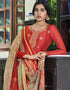 Red Sharara style Suit Pure Viscose Russian Silk Jacquard Salwar Kameez in Jacquard Print, Digital Print & Lace Work Closure View