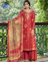 Red Sharara style Suit Pure Viscose Russian Silk Jacquard Salwar Kameez in Jacquard Print, Digital Print & Lace Work