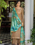 Brown Palazzo style Suit Pure Viscose Russian Silk Jacquard Salwar Kameez in Jacquard Print, Digital Print & Lace Work