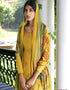 Yellow Pant style Suit Pure Viscose Russian Silk Jacquard Salwar Kameez in Jacquard Print, Digital Print & Lace Work Closure View