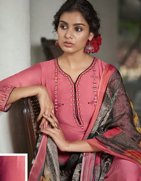 Pink Pant style Suit Pure Silk Salwar Kameez in Embroidery, Digital Print & Lace Work Closure View