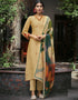 Beige Pant style Suit Pure Silk Salwar Kameez in Embroidery, Digital Print & Lace Work