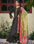 Black Sharara style Suit Pure Silk Salwar Kameez in Embroidery, Digital Print & Lace Work