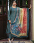 Blue Pant style Suit Pure Silk Salwar Kameez in Embroidery, Digital Print & Lace Work