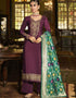 Purple Palazzo style Suit Crepe Silk Salwar Kameez in Embroidery, Jacquard Print & Lace Work