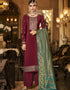 Red Palazzo style Suit Crepe Silk Salwar Kameez in Embroidery, Jacquard Print & Lace Work