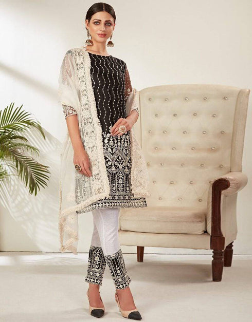 Black Heavy Butterfly Net Pant Pakistani Suit