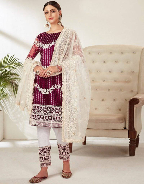 Violet Heavy Butterfly Net Pant Pakistani Suit