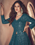 Dark Rama Green Lehenga style Suit Faux Georgette Salwar Kameez in Embroidery, Sequins & Lace Work Closure View