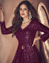 plum Lehenga style Suit Faux Georgette Salwar Kameez in Embroidery, Sequins & Lace Work Closure View