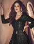 Black Lehenga style Suit Faux Georgette Salwar Kameez in Embroidery, Sequins & Lace Work Closure View