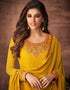 Yellow Pant style Suit Faux Georgette Salwar Kameez in Embroidery, Stone & Lace Work Closure View