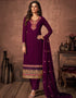 Purple Pant style Suit Faux Georgette Salwar Kameez in Embroidery, Stone & Lace Work