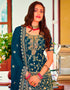 Navy Blue Sharara style Suit Faux Georgette Salwar Kameez in Embroidery, Sequins & Lace Work Closure View