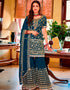 Navy Blue Sharara style Suit Faux Georgette Salwar Kameez in Embroidery, Sequins & Lace Work
