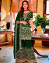 Green Sharara style Suit Faux Georgette Salwar Kameez in Embroidery, Sequins & Lace Work